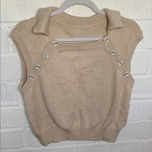 ADEAM Knit Collared Beige Cotton Sweater Vest size Large